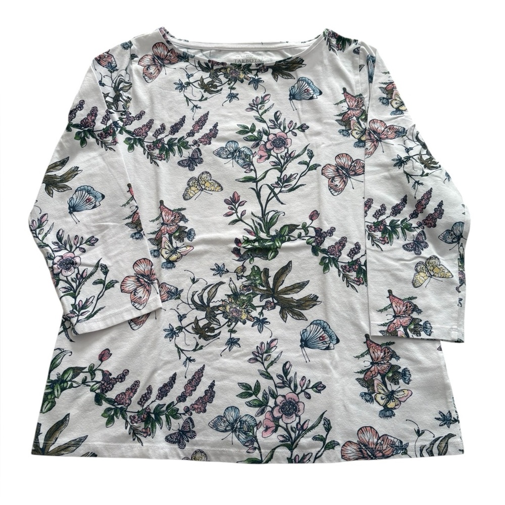 Talbots Cotton Butterfly Floral Shirt Sz Large